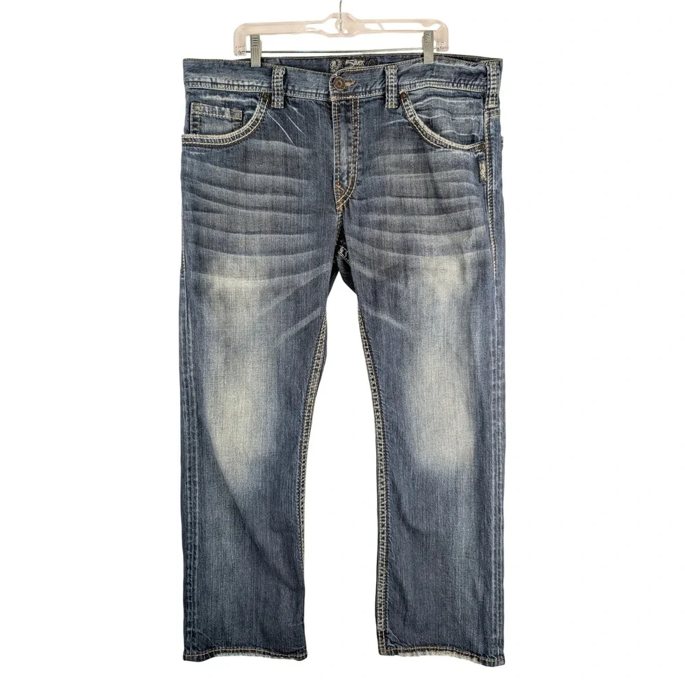 Silver Jeans Zac Jeans Mens 40x32 Blue Relaxed Straight Medium Wash Thick Stitch